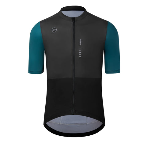 GCRFL Cycling Jersey Men Shorts Sleeves Road Bike Jersey Bicycle Tops Shirt, Zipper Pocket UPF 50+ Lightweight PRO Race Fit (Black/Green, L)