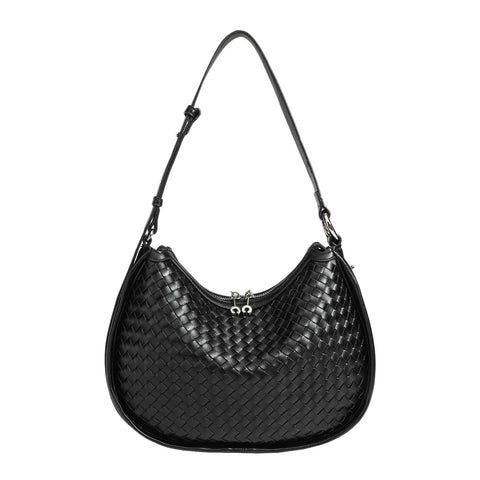 DSGUTWO Crescent Shoulder Bag for Women, Woven Crossbody Bag, Small Clutch Purse, Hobo Tote Handbags with Detachable Straps (Black)