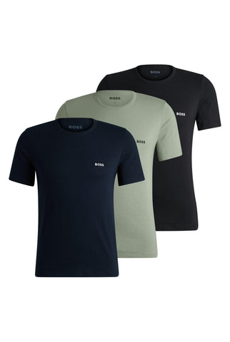 BOSS Mens Pack Classic T-Shirt Tee Top Black/Navy/Green S