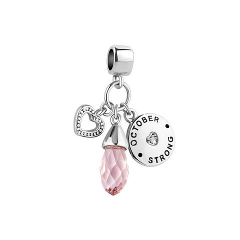 MiniJewelry October Birthstones Strong Pink CZ Love Heart Dangle Charm Compatible with Pandora Charms Bracelets OCT Women Girl BFF Family
