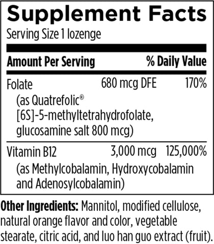 Designs for Health Trifolamin B12 + Folate Lozenges - 3000mcg B12 (Three Forms) + MTHF Methylfolate Supplement - Delicious Orange Flavor, Fast-Dissolve Tablets (60 Lozenges)