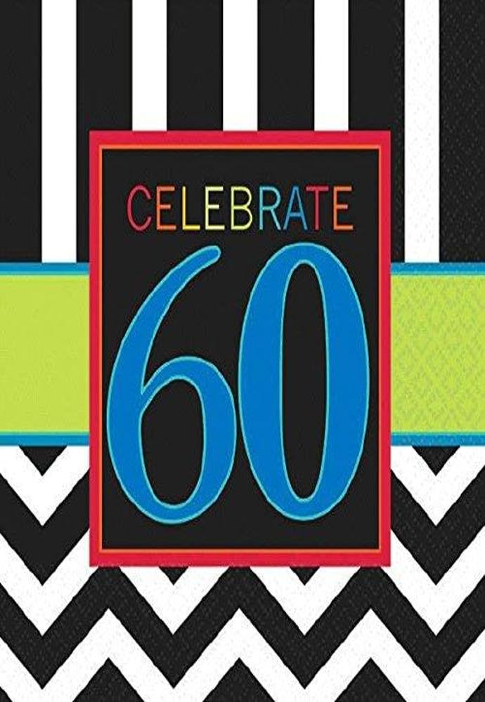 Must-Have Chevron and Stripes 60th Birthday Party Beverage Napkins Tableware, Pack of 16, Multi , 5"x5" Paper