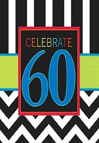 Must-Have Chevron and Stripes 60th Birthday Party Beverage Napkins Tableware, Pack of 16, Multi , 5"x5" Paper