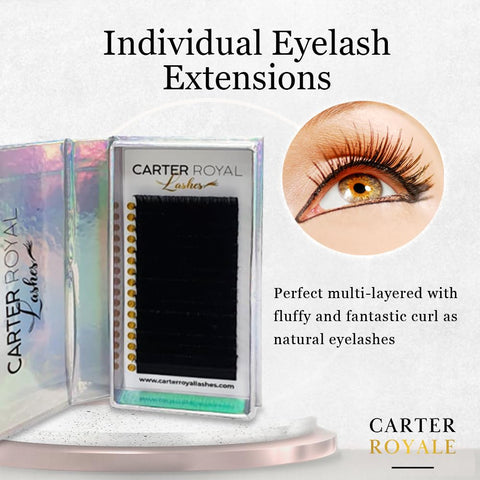 Carter Royal Russian Volume Silk Individual 16 Pairs Eyelash Extensions Volume Curl Natural Look False Eyelashes Fluppy Styles Lashes Easy to Stick For Daily Use And Party Lashes - C-0.07 (11mm)