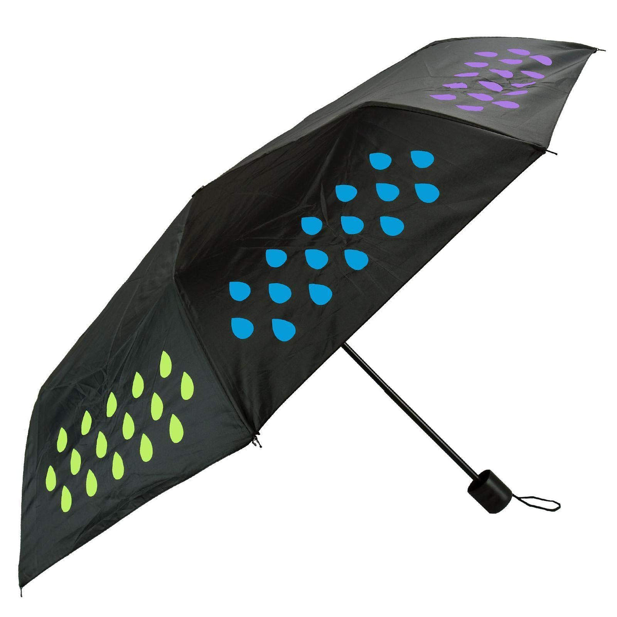MantraRaj Folding Umbrellas Unisex Multi Colour Changing Waterproof Droplets Triple Folding Umbrella Black
