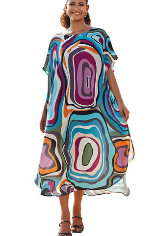 YouKD Women's Summer Bohemian Kaftan Plus Size Robe Beach Coverup Dress One Size Bathrobes O-Neck