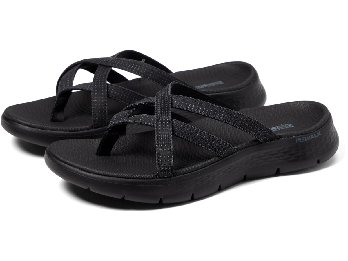 SKECHERS Women's Go Walk Flex Sandal Slide, Black/Black, 5