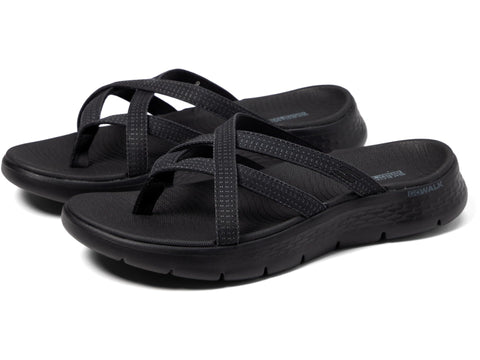 SKECHERS Women's Go Walk Flex Sandal Slide, Black/Black, 5