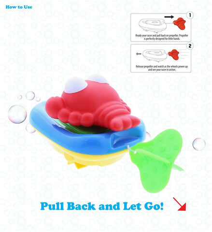 Dollibu Boat Racer Buddy, Fun Educational Bath Toy Finger Puppet Pull and Go Water Racing Sea Life Pal for Shower Pool Bathtub Swim Hard Surface - Baby Toddler and Boy - 6 Inch - 3 in 1 Game - Lobster