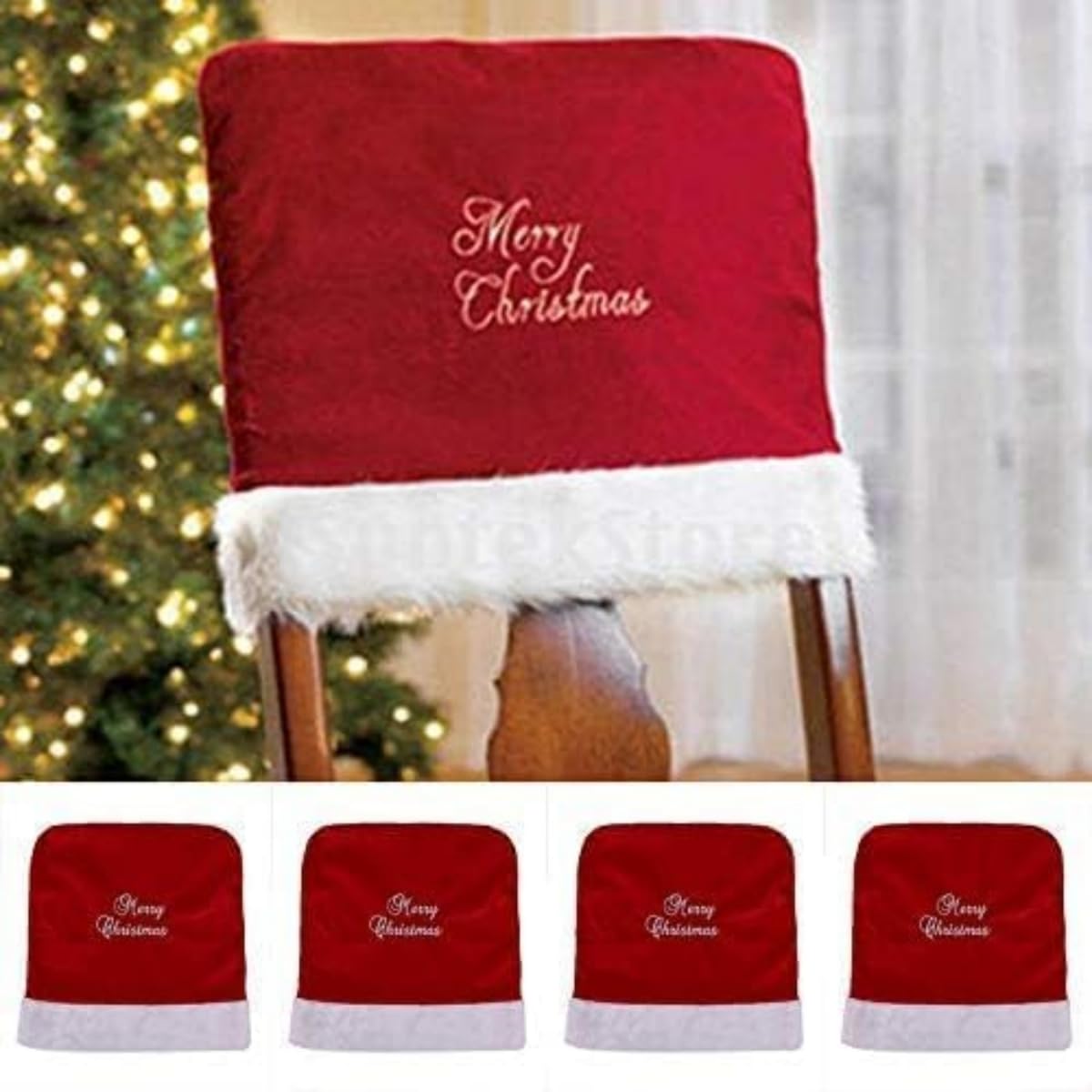 Merry Christmas Chair Covers 46 x 40 cm- Set of 4, Xmas Dining Room Chair Covers, Slipcovers Protector for Christmas Holiday Party Home Décor