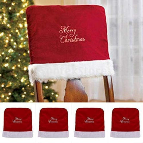 Merry Christmas Chair Covers 46 x 40 cm- Set of 4, Xmas Dining Room Chair Covers, Slipcovers Protector for Christmas Holiday Party Home Décor