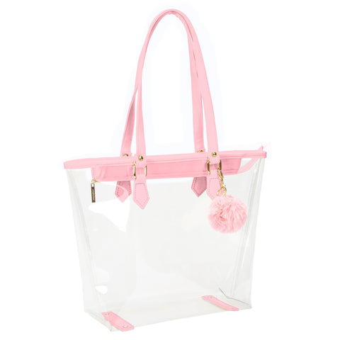 Large Clear Bag Transparent Shoulder Handbag with Plush Pendant (pink)