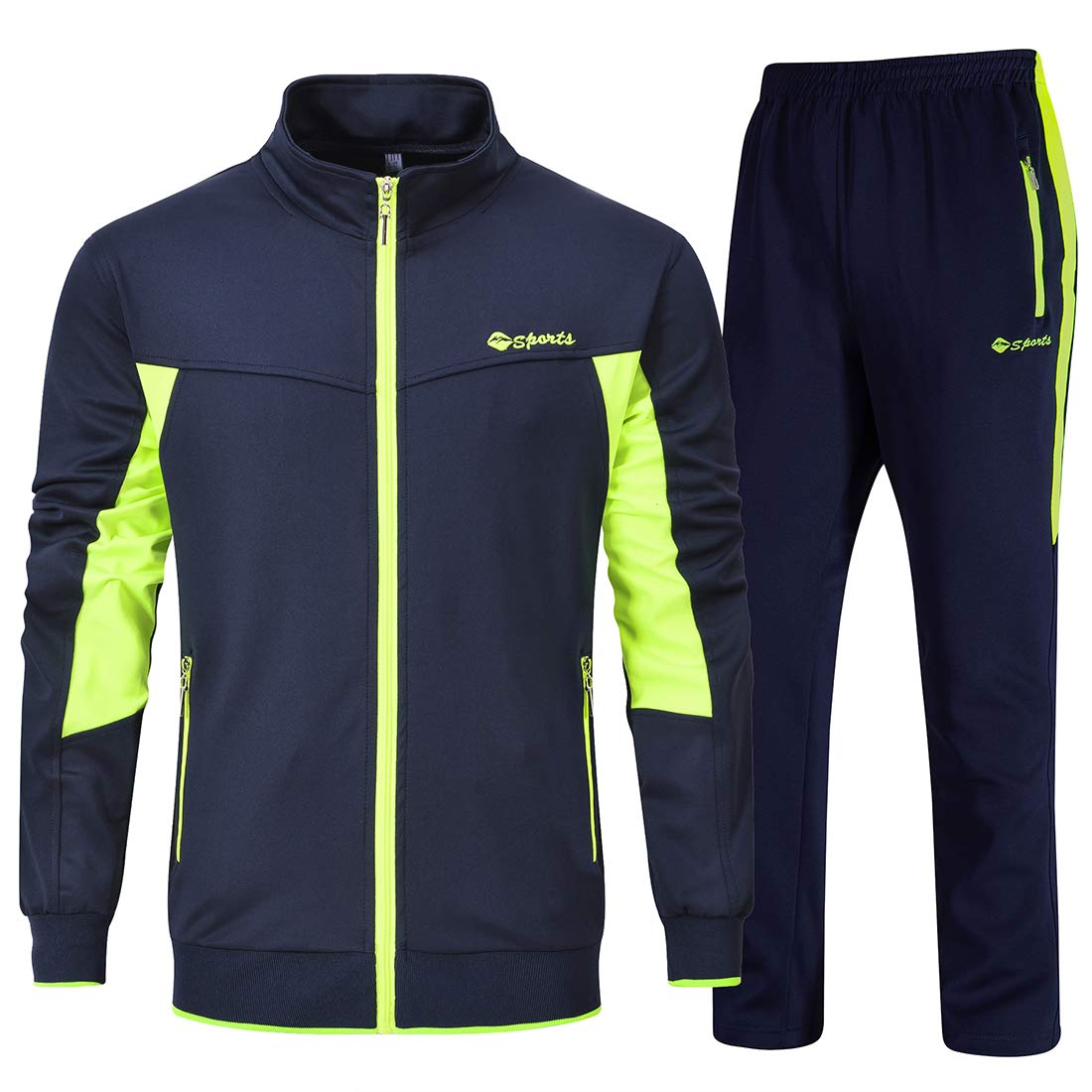 YSENTO Men's Tracksuits Set Outfits 2 Piece Jogging Suits Warm Up Running Track Sets Sweatsuits Green M