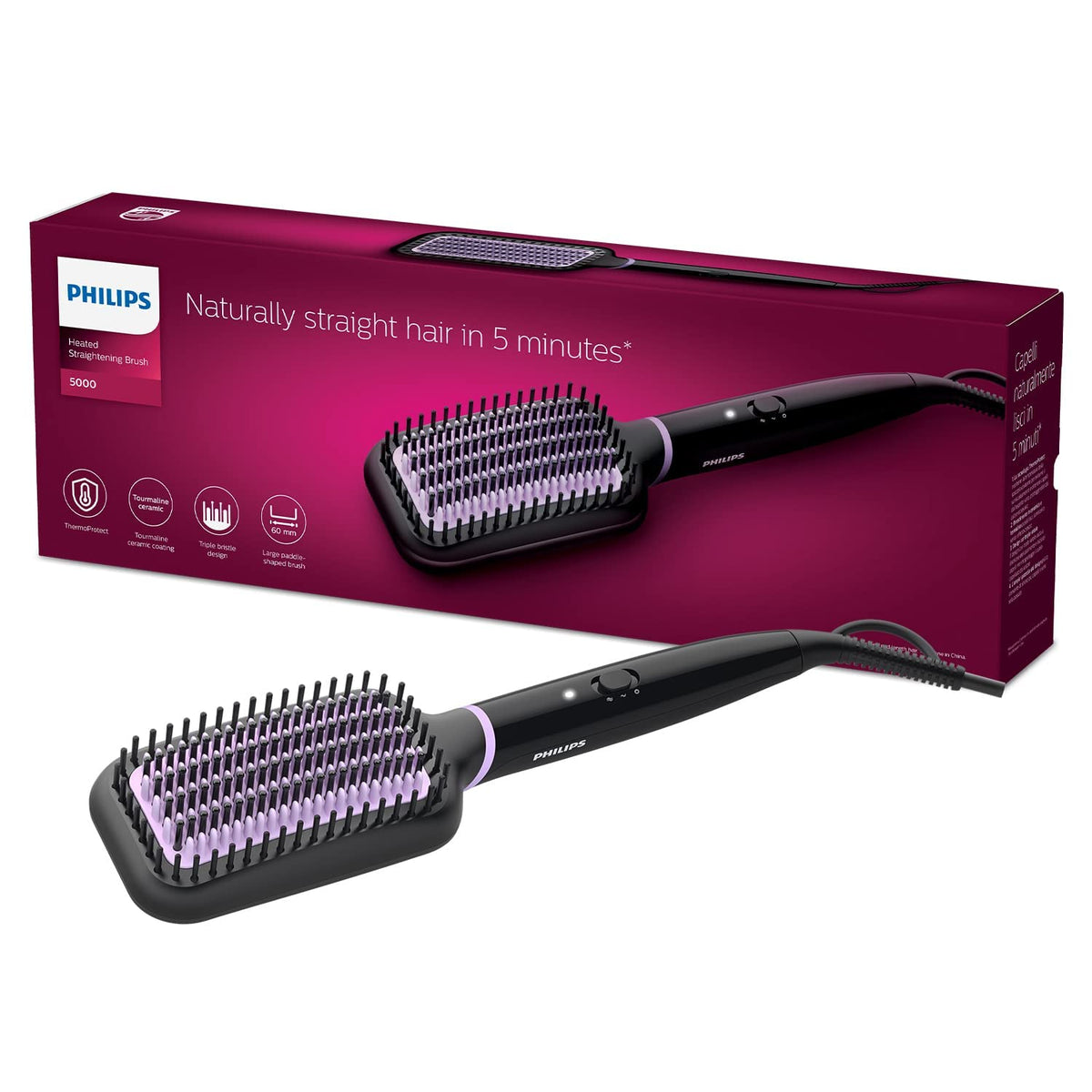 Philips StyleCare Essential straightening brush - including tourmaline ceramic coating for shiny, straight hair (model BHH880/00)/cable length 1.8 m