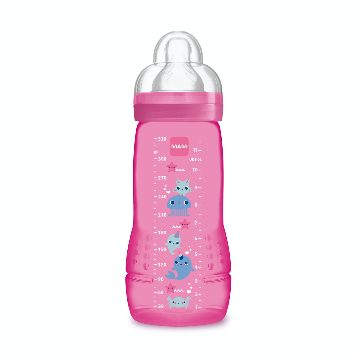 MAM - Easy Active 6+ Months Bottle (330 ml) Pink - Bottle with Ultra-Fast X-Speed Silicone Teat - Baby Bottle with airtight Seal