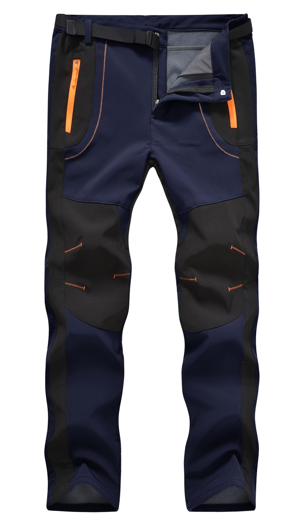 YSENTO Mens Waterproof Hiking Walking Trousers Winter Thermal Fleece Lined Softshell Ski Outdoor Camping Trouser with Belt(01navy,L)