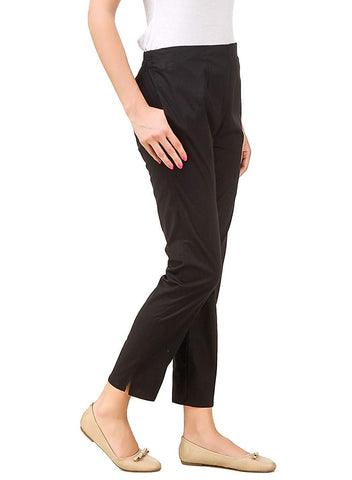 ladyline Womens Cotton Stretchable Straight Trouser Pants Elastic Closure One Pocket (Black-4XL)