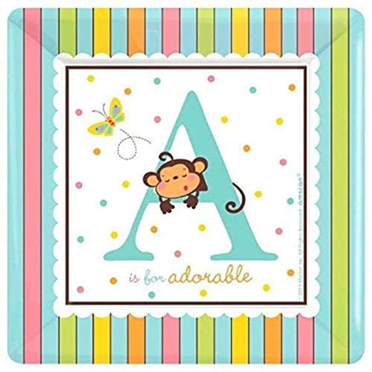 Adorable Fisher PriceÃƒÆ’Ã†â€™Ãƒâ€šÃ‚Â¢ÃƒÆ’Ã‚Â¢ÃƒÂ¢Ã¢â‚¬Å¡Ã‚Â¬Ãƒâ€¦Ã‚Â¾ÃƒÆ’Ã¢â‚¬Å¡Ãƒâ€šÃ‚Â¢ Baby Shower Party A is for Adorable Square Dinner Plates Tableware, Paper, 10", Pack of 18