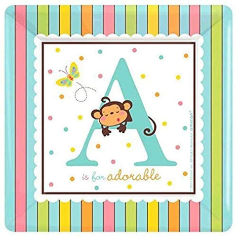 Adorable Fisher PriceÃƒÆ’Ã†â€™Ãƒâ€šÃ‚Â¢ÃƒÆ’Ã‚Â¢ÃƒÂ¢Ã¢â‚¬Å¡Ã‚Â¬Ãƒâ€¦Ã‚Â¾ÃƒÆ’Ã¢â‚¬Å¡Ãƒâ€šÃ‚Â¢ Baby Shower Party A is for Adorable Square Dinner Plates Tableware, Paper, 10", Pack of 18