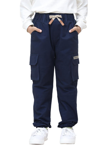 SERENYOU Boys Cargo Trousers Elastic Waist Cargo Joggers Casual Combat Pants with Multi Pockets Navy 11-12 Years/Size 160