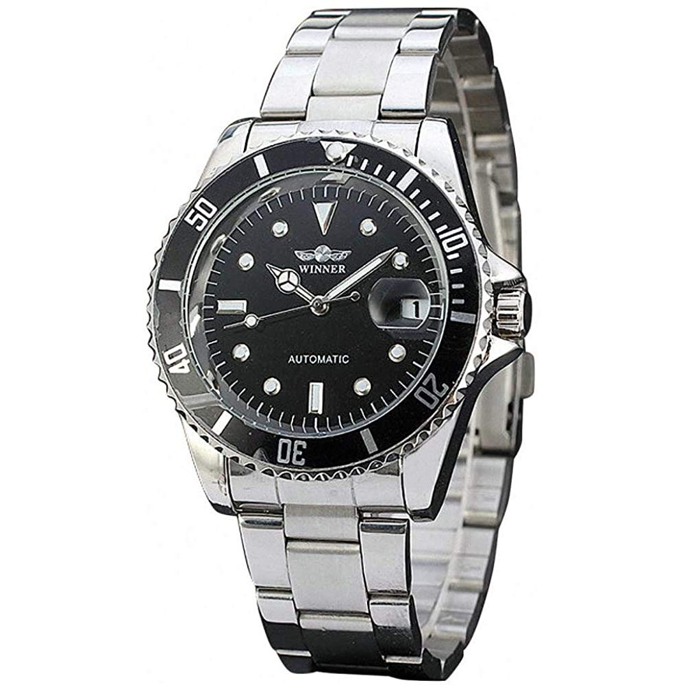 MASTOP Automatic Mechanical Watches for Men Stainless Steel Waterproof Luxury Mens Watches, Black Silver, Unitalla, Bracelet