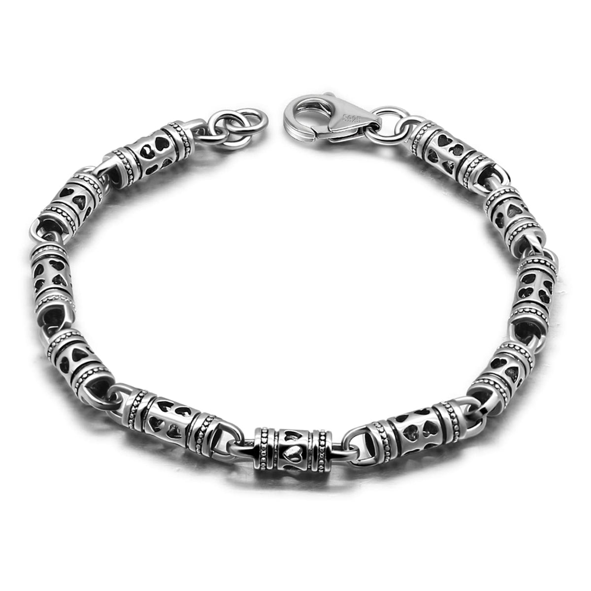 Genuine 925 Sterling Silver Bracelet - 0.18 Inch Bamboo Chain Bracelet For Men - Vintage Style Silver Jewelry Links 7-8 Inch - Handmade in Italy, 8 inches, Sterling Silver , no gemstone