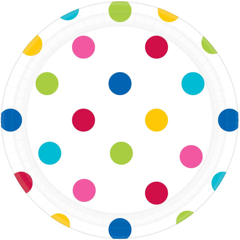 Amscan Dots Round Plates Party Supplies, 8 pieces, Carribean/White