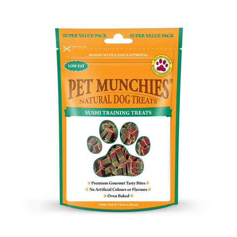 Pet Munchies Sushi Dog Training Treats, Oven Baked Tasty Bites with Natural Real Meat, Low in Fat 150g