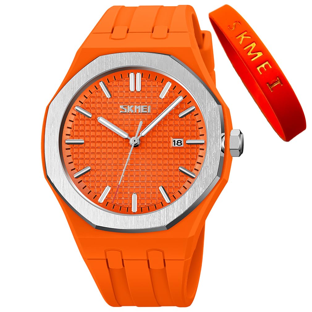 SKMEI Young Men Watches Silicone Band Waterproof Sports Fashion Casual Simple Luminous Analog Quartz Gifts Orange Wrist Watch