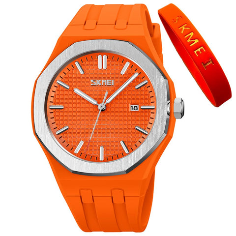 SKMEI Young Men Watches Silicone Band Waterproof Sports Fashion Casual Simple Luminous Analog Quartz Gifts Orange Wrist Watch