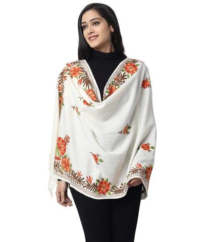 Zamour Kashmiri Embroidery Indian Shawl Stole Scarf Wrap for Wedding Parties Bridesmaid Prom (White)