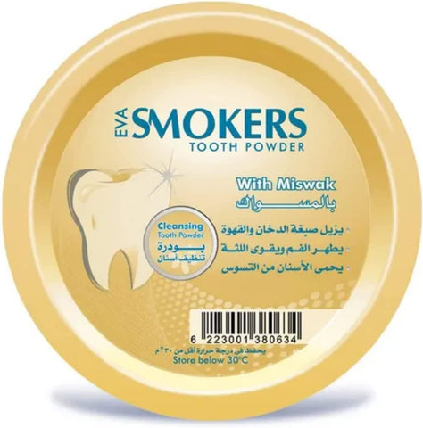 Eva Smokers Tooth Powder with Miswak Flavor Meswak Siwak Natural Herbal Halal Islamic Toothpowder 1.41 oz / 40 gm