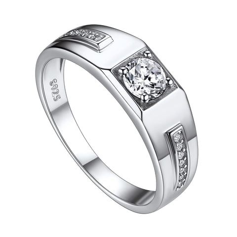 Suplight Stelring Silver Rings for Men Cubic Zirconia Mens Wedding Band Engagement Rings Size 13