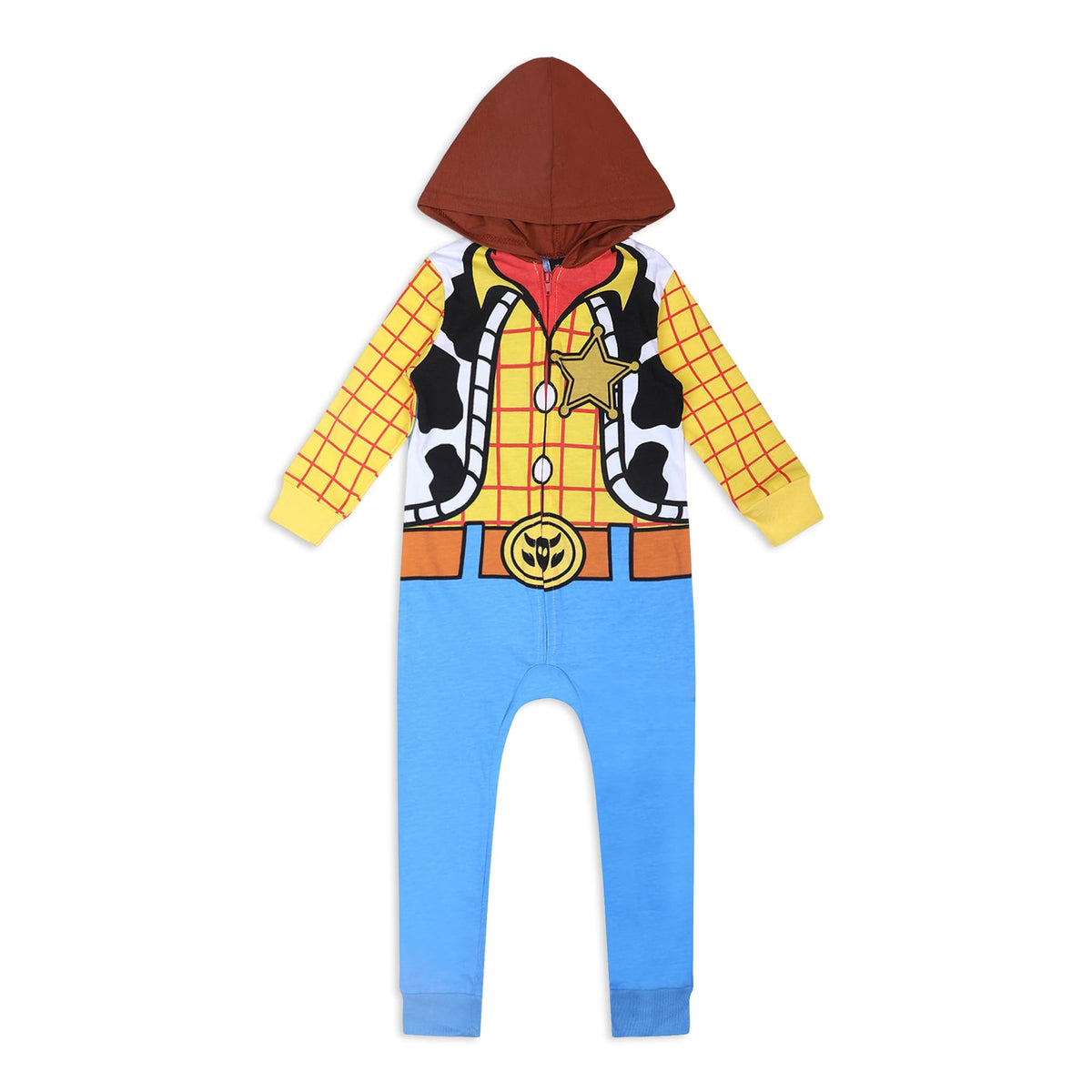 Disney Toy Story Boy's Woody Hooded Coverall Creeper, 100% Cotton, Yellow, Size 24M