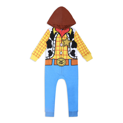 Disney Toy Story Boy's Woody Hooded Coverall Creeper, 100% Cotton, Yellow, Size 24M