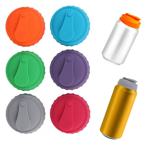 Set of 6 silicone can caps for drink cans, reusable lids for beer cans, cola cans, soda cans, in 6 colours, with straw opening and dust protection, suitable for 2.1 inch cans
