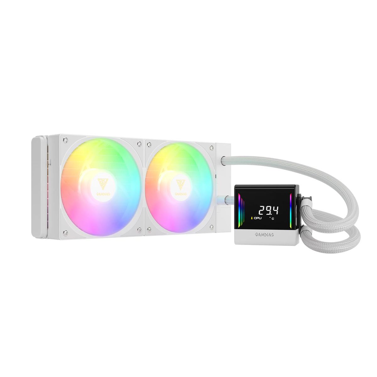 GAMDIAS CHIONE E4 240mm AIO CPU Water Cooler, Real-time Digital Display Patented PWM Pump, Hidden Cable Design, ARGB PWM Fan w/MB Sync, Intel LGA 1700/1200, AMD AM5/AM4, White