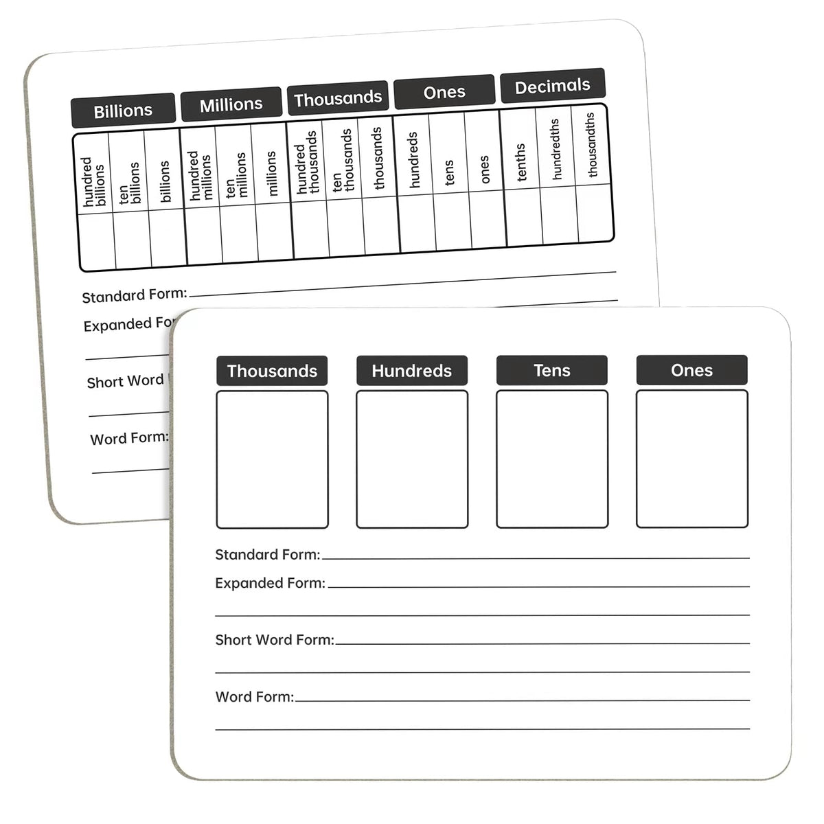 Place Value Board 9" x 12" Double Sided Dry Erase Boards for Students for Teaching Place Values from Billions to Decimal Numbers Math Manipulative Lapboard for Home School and Classroom