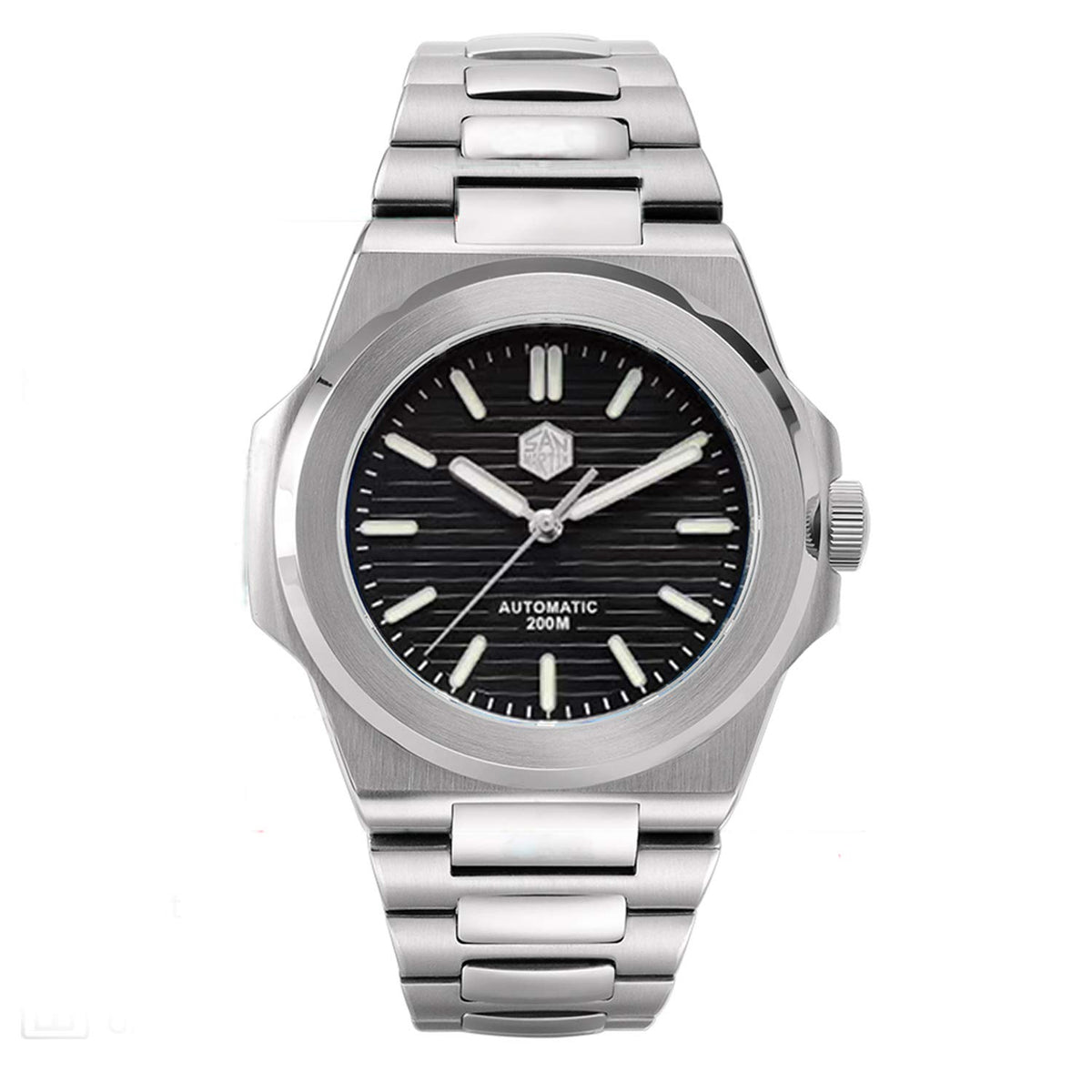 San Martin Classic Luxury Automatic Watches Sapphire Crystal 20ATM Stainless Steel Men Diving Mechanical Business Wrist Watch (SW200 Black)