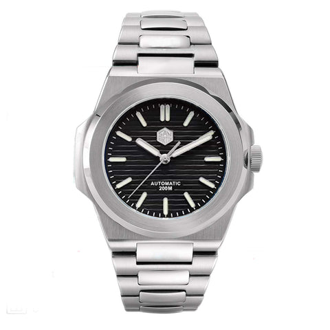 San Martin Classic Luxury Automatic Watches Sapphire Crystal 20ATM Stainless Steel Men Diving Mechanical Business Wrist Watch (SW200 Black)