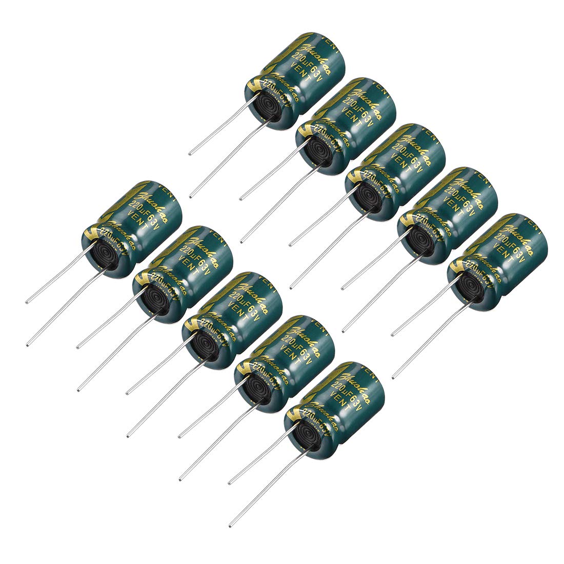 uxcell Aluminum Radial Electrolytic Capacitor Low ESR 220uF 63V 105 Celsius 3000H Life 10x16mm High Ripple Current Low Impedance 10pcs Green