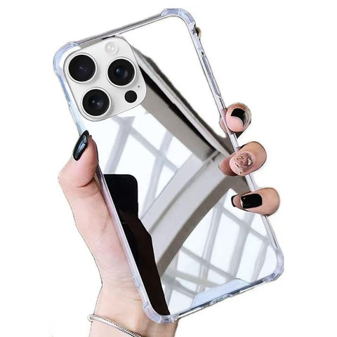 Miagon Mirror Case for iPhone 16 Pro Max,Makeup Mirror Effect Bright Reflection Hard Mirror Back Bumper Rubber Phone Cover for Girls Women