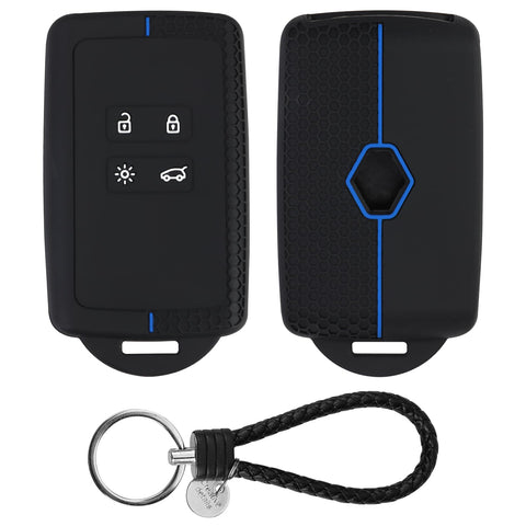 4 Bottons Car Key Cover for Renault Clio Megane Koleos Kadjar Kangoo Twingo Talisman Captur Espace Dacia Duster Key Fob Cover TPU Silicone Soft and Anti-Dust Car Key Cover with a Key Rope(Blue-line)