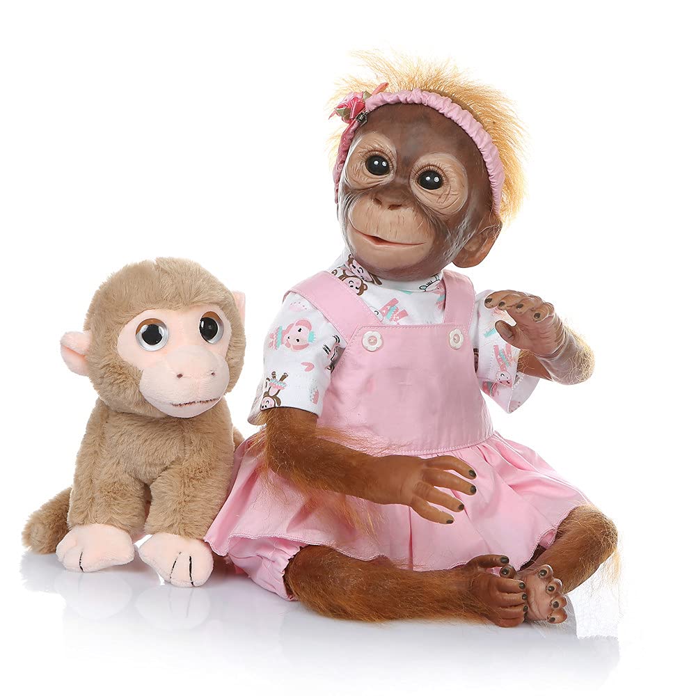 iCradle New 21INCH 52CM Reborn Baby Monkey Handmade Detailed Paint Newborn Doll Collectible Art Toy for Ages 3+ (Pink)