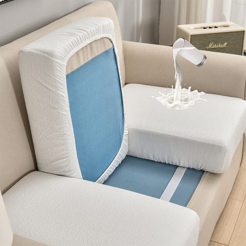 SHUOJIA Sofa Seat Cushion Covers, Waterproof Sofa Seat Cushion Covers Replacement, Stretch Sofa Cushion Protector for Individual Cushions,Seat Couch Cover for Pets & Kids (White,4-Seater)