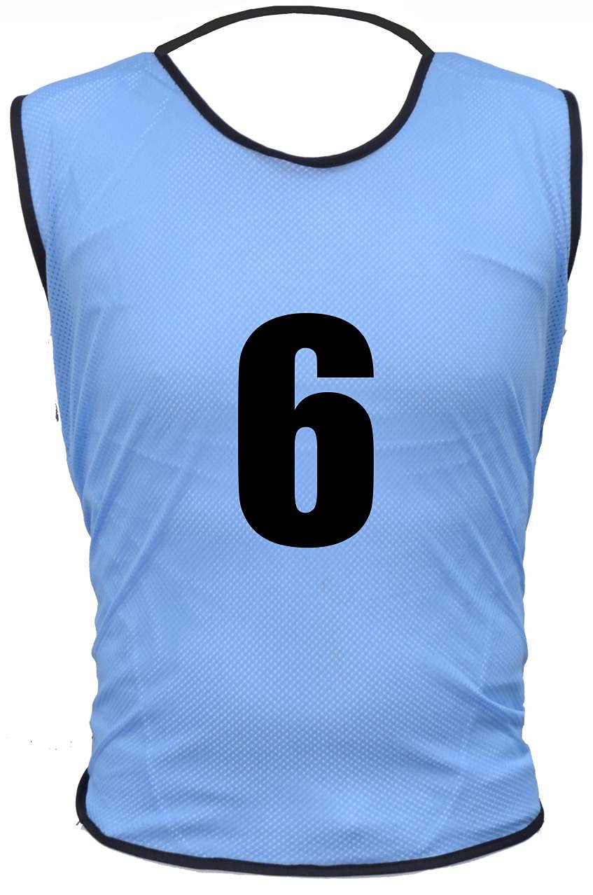 10 MESH BIBS FOOTBALL TRAINING SPORTS BIBS NUMBERED (2-11 OR number of your choice) Front/Back OR Front & Back (Sky (Front & Back), Youth (Men's Small-Medium))