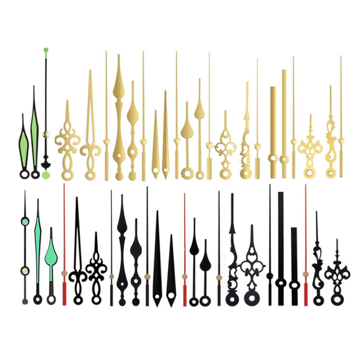 LEEQ Sets of 16 Mechanism Wall Clock - Long Hands Clock Hands Made of Aluminum Wall Clock Needles Gold DIY Clock Repair Parts Replacement