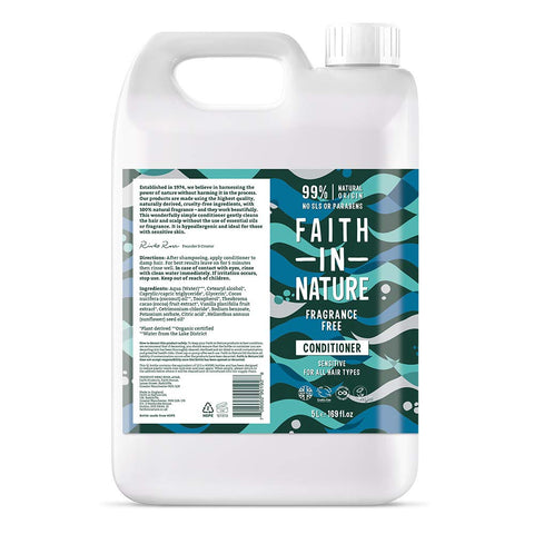 Faith In Nature Natural Fragrance Free Conditioner, Sensitive, Vegan & Cruelty Free, No SLS or Parabens, For All Hair Type, 5L Refill Pack