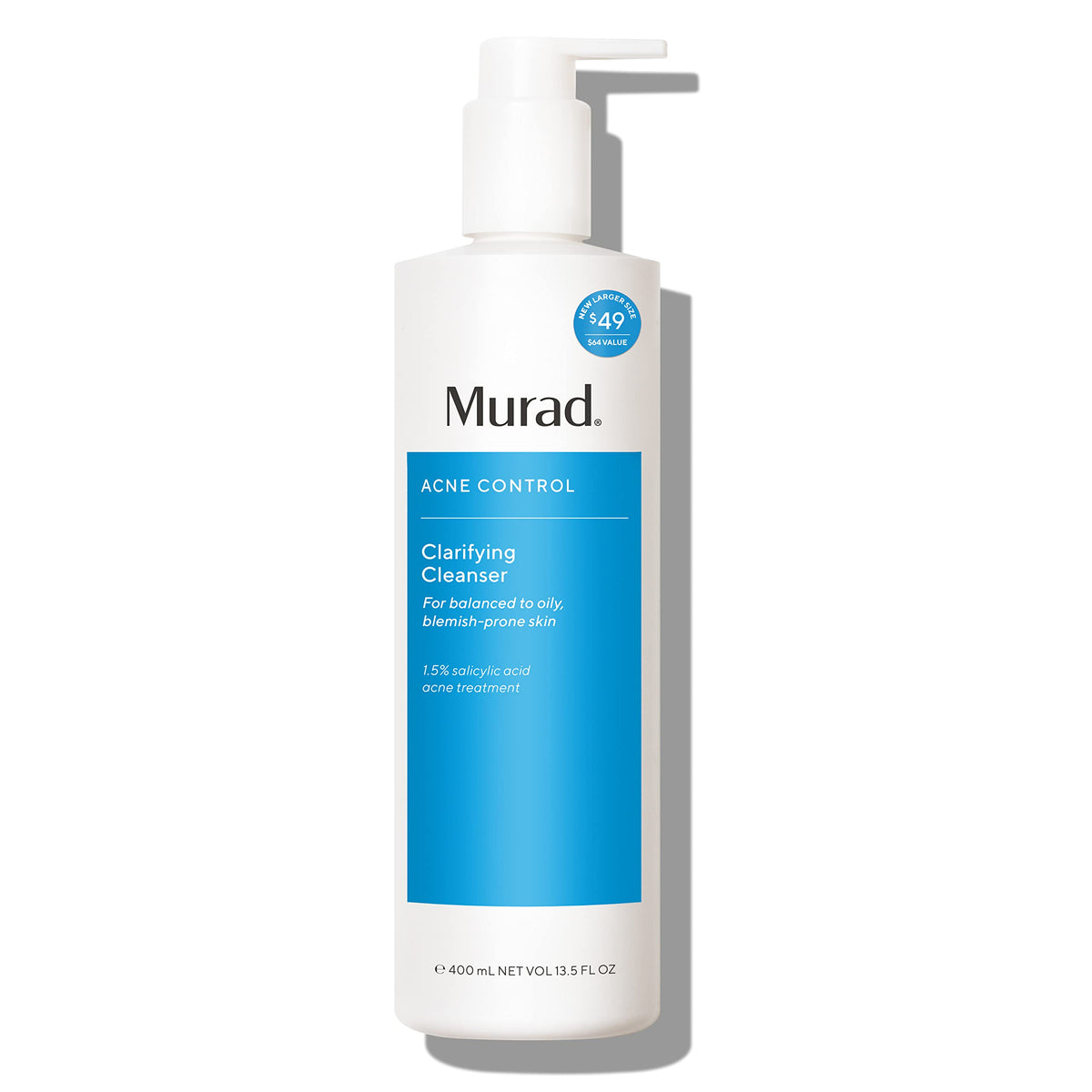 Murad Clarifying Facial Cleanser - Acne Control Salicylic Acid & Green Tea Extract Face Wash - Exfoliating Acne Skin Care Treatment Backed by Science (13.5 Fl Oz Jumbo)