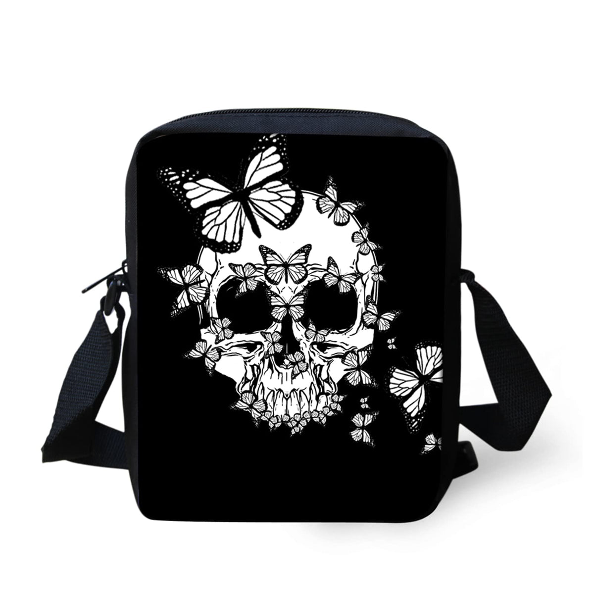 Biyejit Skull Butterfly Print Women Girls Small Messenger Bag Shoulder Shopping Bag Portable Handbag